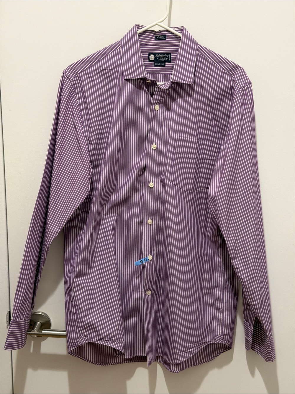 J.Crew Long-sleeve button-up dress shirt vertical stripes purple and white